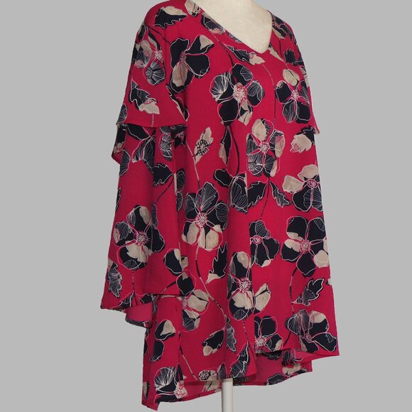 Lane Bryant Women's V-Neck Long Sleeve Pink Flowered Pullover Blouse Size 22-24 - Picture 3 of 6